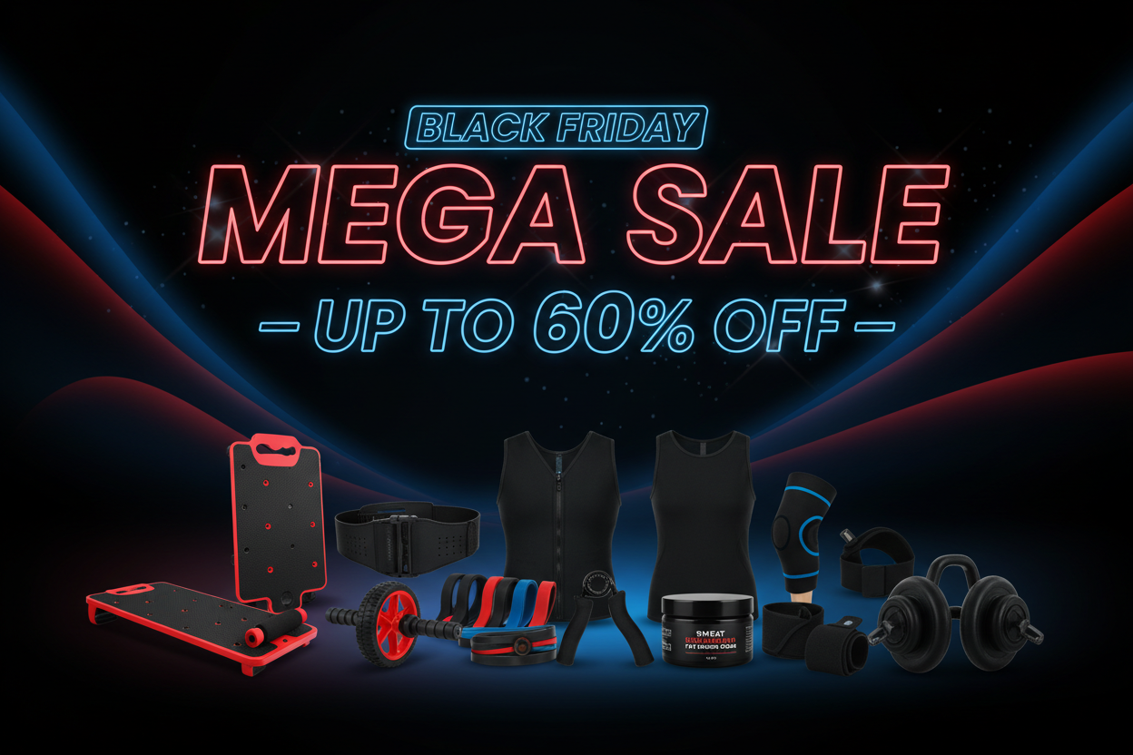 MAKE IT SAME BUT ON BOTTOM WHERE YOU HAVE PUT SHOES DUMBELL AND AIRPODS INSTEAD PUT MY STORES PRODUCT LIKE 14IN1 PUSHUP BOARD Adjustable Waist Trimmer Belt
Sweat Sauna Belt (Neoprene)
Slimming Vest / Body Shaper
Back Support Posture Corrector
Knee Support Compression Sleeve
Resistance Bands Set (Black/Red/Blue)
Hand Grip Strengthener
Ab Roller Wheel
Wrist Wraps for Gym
Sweat Enhancing Fat Burner Cream
Shoulder Posture Band
Adjustable Ankle Weights (Black)